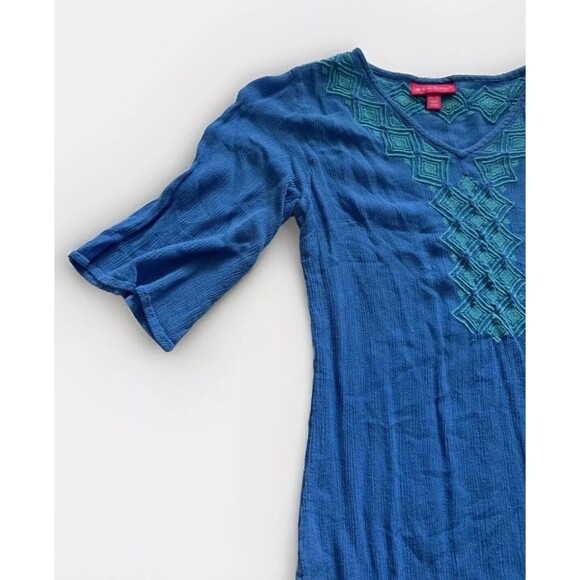 LILLY PULITZER for Target Top Size XS Blue Half Sleeve Embroidered Tunic Boho - Picture 3 of 3